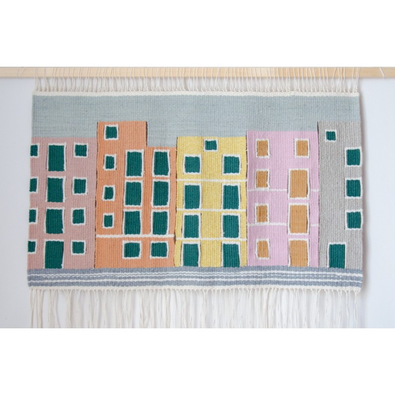 Story-telling houses - handwoven wall art