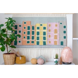 Story-telling houses - handwoven wall art