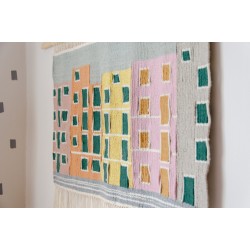 Story-telling houses - handwoven wall art