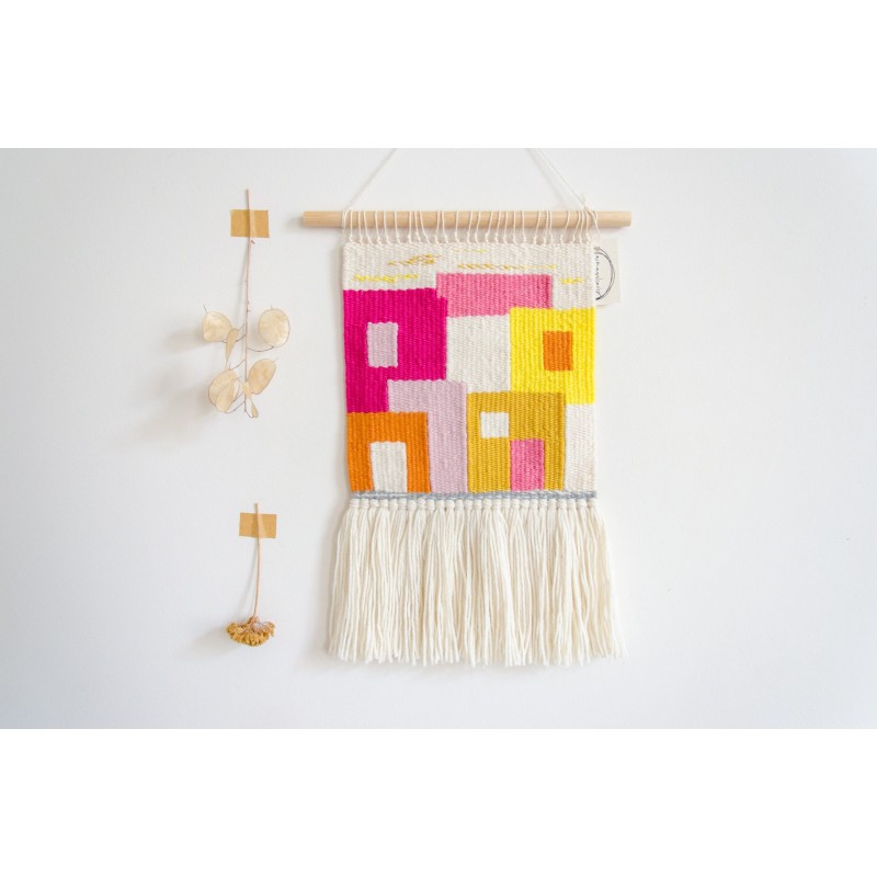 Playful houses - girls' edition handwoven wall art